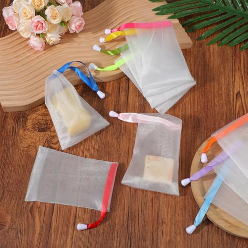 240 Pcs Soap Bag Bubble Mesh Bags Exfoliating Soap Pouch with Drawstring for Foaming Drying Easy Bubble Store