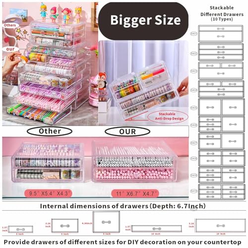 Cq acrylic 1 Pack Clear Stackable Storage Drawers for Vanity,Stackable 4 Drawers Desktop Organizer With Drawers,Cute Desk Storage for Office,Jewelry,Hair Clip,Beauty,Skincare and Make Up Organizers