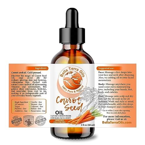 Bella Terra Oils - Organic Carrot Seed Oil 2oz - Enriched with Carotene & Essential Nutrients, Elevate Your Skin Care Regimen with This Luxurious Oil