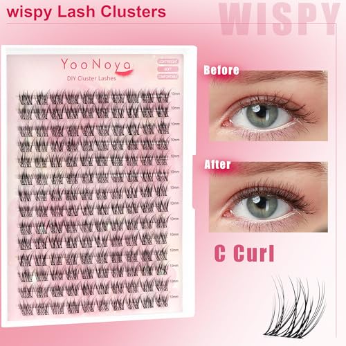Wispy Lash Clusters 140 Pcs 10mm Short Eyelash Clusters C Curl Cluster Eyelash Extensions Natural Wispy Cluster Lashes Reusable Individual Invisible Band Lash clusters (QX-10mm)