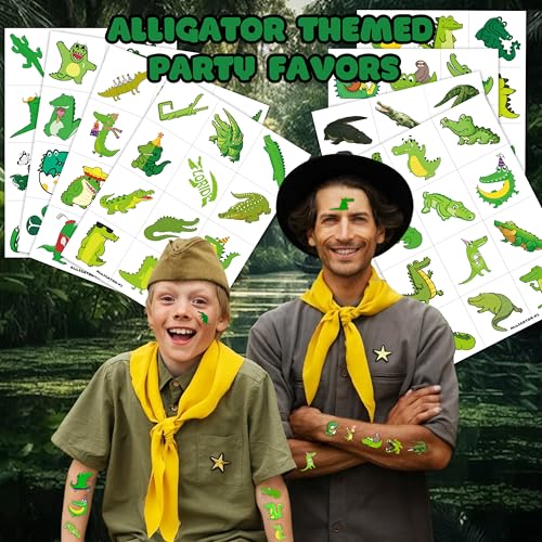 96 PCS Alligator Pre-Cut Temporary Tattoos Birthday Party Decorations Supplies Favors Alligator Crocodile Animal Decor Stickers Girls Boys Gift School Prizes Rewards