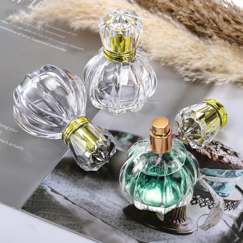 Foraineam 6 Pack 50ML / 1.7oz Glass Spray Bottles Pumpkin Shape Refillable Fine Mist Spray Perfume Bottle, Empty Crystal Glass Fragrance Atomizer Bottle with Droppers and Funnels