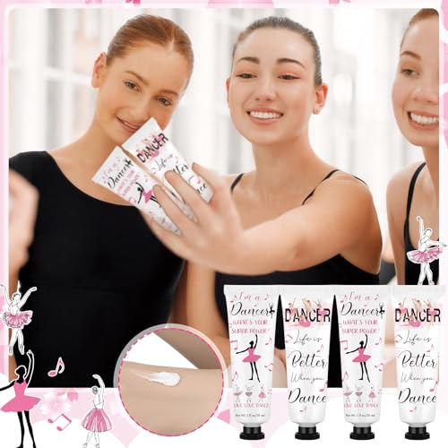 Loopeer 24 Pcs International Dance Day Gifts Bulk Double Side Hand Cream Set Small Motivational Dancer Team Gift Travel Size Moisturizing Hand Cream for Granddaughter Daughter Women Dry Cracked Hands