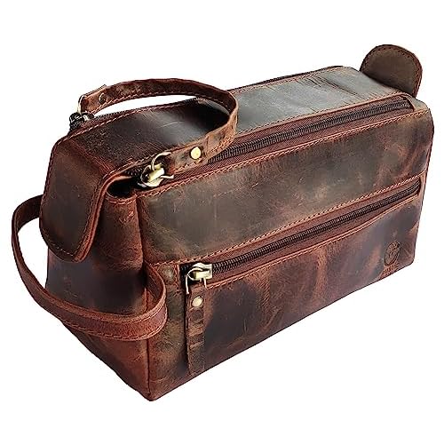 Leather Wash Bag for Men - Travel Toiletry Bag - Shaving Dopp Kit Toiletries Organizer - Leather Makeup Bag for Women