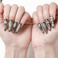 FORBELOVED NAILS.Glitter Cat Eyes Silvery Y2K Handmade Press On Nails,Long Stiletto Glue On Nails,Hand-Painted Gold Foil Bastet False Nails For Women And Girls,10Pcs/Set With Glue,(Silvery-L),FOB