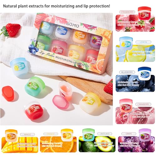 Lip Balm Lip Moisturizing Set 8 kinds of fruit flavor lip mask,4-in-1 lip care is suitable for dry peeling, dark sunken, reducing lip lines, moisturizing lipstick, and repairing lipstick