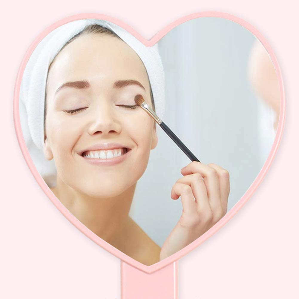 TBWHL Heart-Shaped Travel Handheld Mirror, Cosmetic Hand Mirror with Handle (Pink, 2 Pack)
