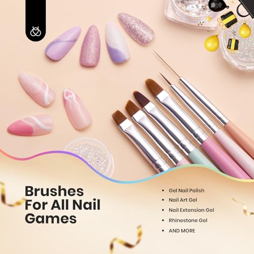 Beetles Gel Polish Nail Art Brushes, 6 Pcs Fingernail Art Design Pens, Wood Alloy Handle, Dotting Pen Clean Up Liner French Nail Brush Set, DIY Manicure Tools Gift for Women