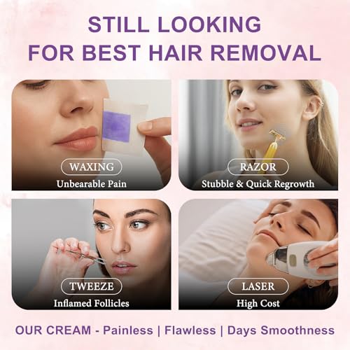 Facial Hair Removal Cream Kit for Women - Painless Depilatory Cream for Sensitive Skin on Upper Lip & Chin, with Soothing Cream & Spatula, At Home Hair Remover Set, 2.37 fl.oz