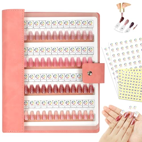 144 Magnetic Nail Swatch Book,Leather Nail Color Display Book with 144 Magnetic Tips & Number Labels,Professional Nail Salon Color Display Book for Easy Preview & Storage ( 3 Page )