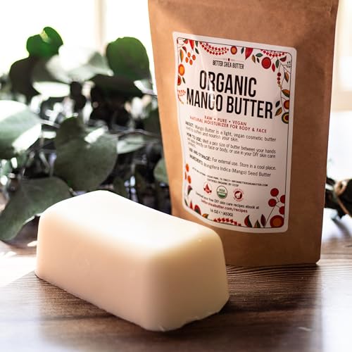 Organic Mango Butter 1lb - Raw Organic Unrefined Mango Seed Butter for Skin Care, Body Butter & Hair - Pure Mango Butter Cold Pressed for Soap Making, Mango Lotion | Natural Skin Moisturizer