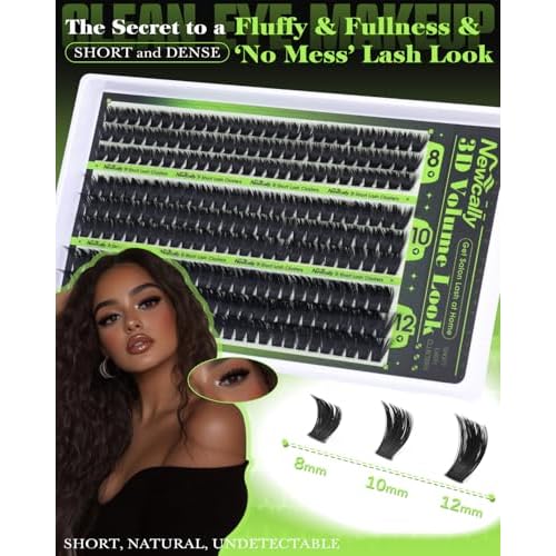 100D Volume Lash Clusters Kit 8-10-12MM Fluffy Eyelash Clusters Short Lash Extension Kit 243 Pcs Thick Clusters Eyelash Extensions D-Curly 3D Look Individual Lashes Kit by Newcally