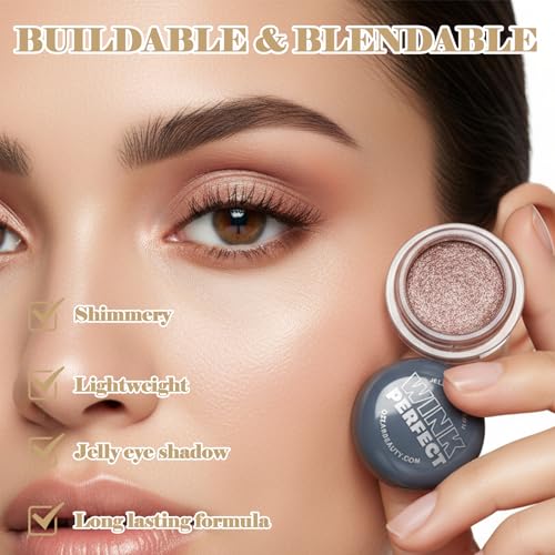 Wink Perfect Jelly Cream Eyeshadow ? High-Shine Shimmer, Buildable & Long-Lasting, Lightweight Cream-to-Powder Eye Shadow, Vegan & Cruelty-Free (03 Frosted Petal, 0.18 oz / 5.1 g(PACK OF 1))