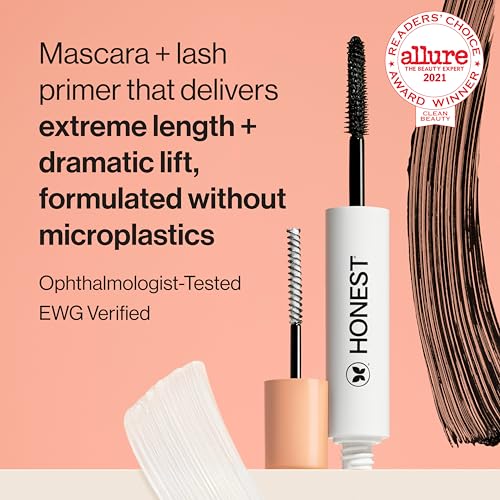 Honest Beauty Extreme Length Volumizing Clean Mascara + Longlasting Vegan Liquid Eyeliner Bundle | EWG Verified + Cruelty Free | Black, 0.27 fl oz, 0.58 fl oz