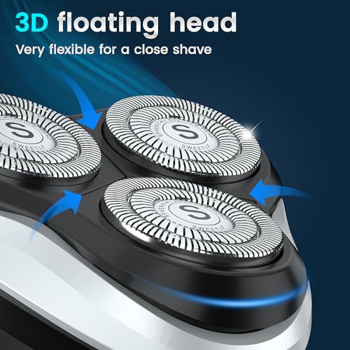 Electric Razor for Men, SweetLF 100% Waterproof Electric Shaver, USB C Rechargeable, Wet & Dry Rotary Shavers for Men with Pop-up Trimmer, Corded and Cordless, Navy Blue