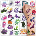 Glitter Halloween Tattoos for Kids - 74 Individually Sheets Glitter Pumpkin Bat Skeletons Spiderweb Tattoos for Kids Halloween Party Supplies Treats Goodie Bag Fillers