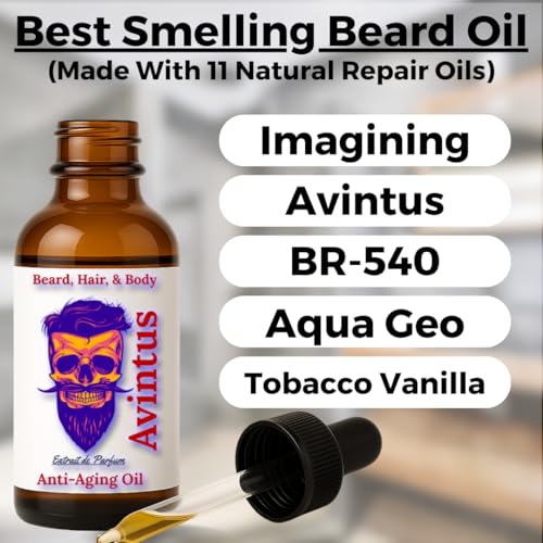 3 Bottle Sample Pack 11 Natural Anti-Aging Cologne Scented Beard Oils For All Men, Beard Growth and Conditioner | Dry Flaky Dandruff skin | Oily Skin ( Avintus, Exclusive, Tobacco Vanilla )