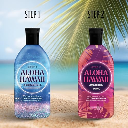 Aloha Hawaii Waikiki Tanning Lotion, Step 2, 400X Plateau-Busting Island Dark Bronzer with Kukui, Carrot Oil & Coconut Hydration, 10 Fl Oz