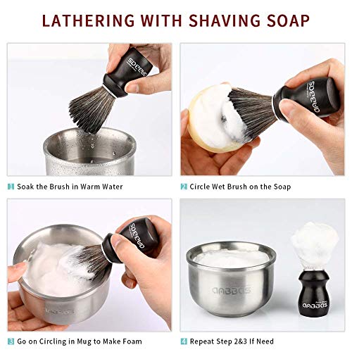 Anbbas Shaving Brush and Holder with Travel Case, Synthetic Badger Hair Ebony Handle Brush 3in1 Kit for Men