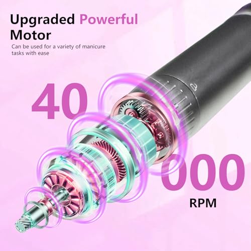 BETE Professional Nail Drill, 40000 RPM Cordless Electric Nail File Kit with 6 Bits, Rechargeable Efile for Acrylic Gel Nails Polishing, Manicure Tools for Salon Home Use, Rose Red
