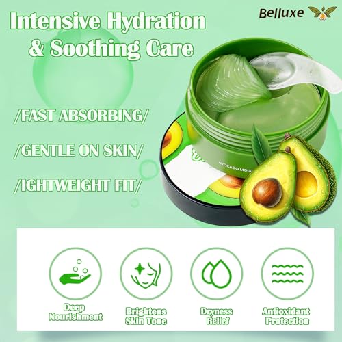 Avocado Eye Mask ? Nourishing & Moisturizing Eye Gel Patches for Dry Skin & Wrinkles, Hydrating Under Eye Mask for Collagen Boost