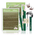 KEYYOU LASH Extension Kit 144Pcs Angel Lash Clusters Kit Thick Eyelash Extension Kit with Glue and Seal,Tweezers,Remover for DIY lash extension kit at Home£¨Kit-Angel A06-D-8-18MIX£©