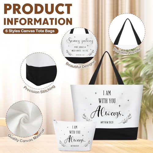 Abbylike 6 Sets/30 Pcs Christian Gifts for Women Religious Gifts Bulk 16oz Bible Glass Cup Canvas Bag Cosmetic Bag Keychain Greeting Card for Bible Study Group Church Pastor Party Coworker