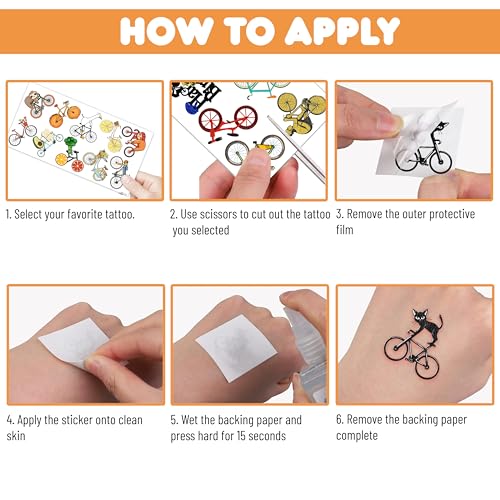 Bike Temporary Tattoos 10 Sheets 100 PCS Bicycle Party Decorations Favors Supplies Cycling Theme Birthday Stickers Gifts for Boys Girls Kids Class School Prizes Carnival Christmas