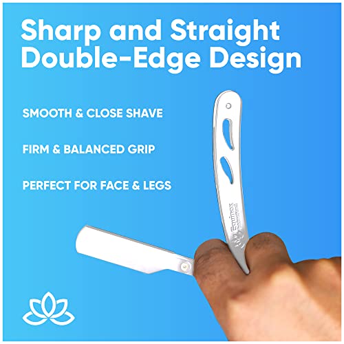 Equinox Professional Straight Edge Razor with 100 Single Derby Straight Razor Blades and Professional Hair Cutting Scissors