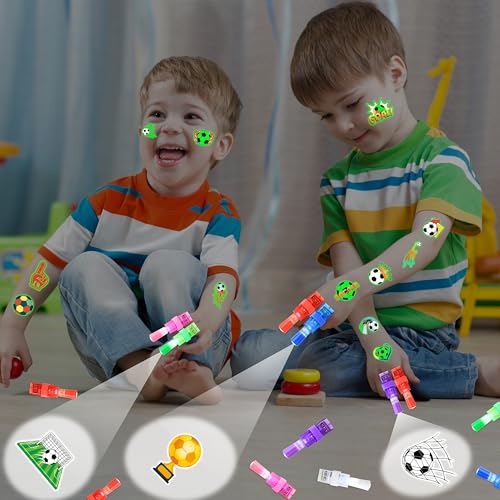 72 PCS Soccer Party Favors ? 48 PCS Luminous Tattoos & 24 PCS LED Finger Lights Combo ? Birthday Goodie Bag Fillers, Party Supplies, Gifts Light Up Toys Glow In The Dark for Boys and Girls