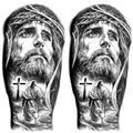 2 Sheets Temporary Tattoos Stickers Jesus Cross Religion Old School Designs For Men Waterproof Arm Leg Fake Body Art, Gym & Parties Bold Masculine Decals