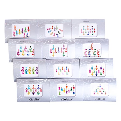 4 Packs Crystal Indian Bindis Multicolored Jewels face Gems Forehead Sticker