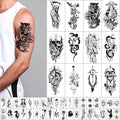 GLARYYEARS Temporary Tattoo for Men, 48-Pack 12 Large 36 Small Fake Tattoos, Long-lasting Realistic Tattoo Stickers, Halloween Cool Black Skull Snake Death Designs for Adults Women for Body Half Arm