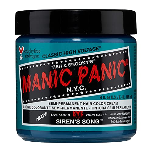 MANIC PANIC Classic Siren's Song Semi Permanent Hair Color - Neon Blue-Green Hair Dye for Women & Men That Lasts 4-6 Weeks - Vegan, Ammonia & Cruelty-Free - Create & Mix Custom Shades (4oz)