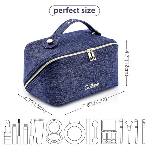GOLLEE Travel Makeup Bag,Large Capacity Cosmetic Bags for Women, Portable Pouch Open Flat Toiletry Bag, Make up Organizer with Divider and Handle