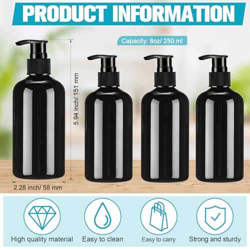 32 Pcs Empty Plastic Pump Bottles 8oz Refillable Lotion Pump Bottle Containers with Dispenser for Shampoo, Conditioner, Face Cream, Massage Oil, Liquid Soap (Black)