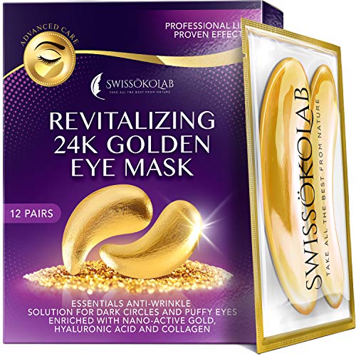 SWISS?KOLAB Under Eye Patches For Puffy Eyes 24k Gold Eye Mask Dark Circles And Puffiness Collagen Eye Gel Pads Moisturizing & Reducing Wrinkles Anti-Aging Hyaluronic Acid (Revitalising)