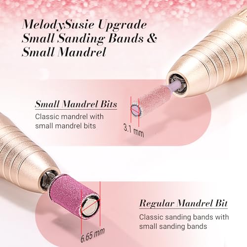 MelodySusie 50 Pcs Nail Drill Bits Small Sanding Bands with 3.1mm Mandrel Bit, 180 Fine Grit Nail File for Acrylic Nails Gel Manicures and Pedicure, Pink (Pack of 2)