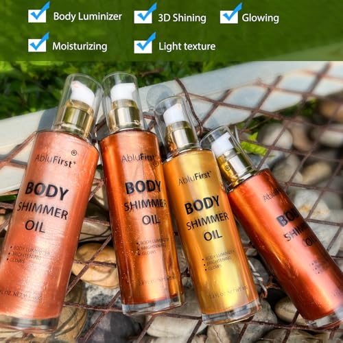Shimmer Body Oil 100ml Face Glitter Summer Body Moisturizing Light Shimmering Glow Non-Sticky Party Luminizer and Illuminator Smooth (3.38 Fl Oz Pack of 1, Bronze Gold)