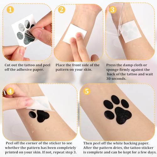 30 sheets 240pcs Dog Paw Glitter Temporary Tattoos, Paw Print Tattoo Face Tattoos Sticker Dog Paw Body Tattoos for Women Girls Face Body Accessories(Yellow, Black, Blue)