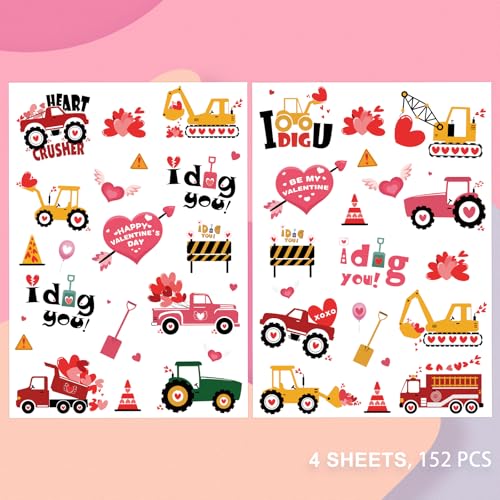 Valentine's Day Temporary Tattoos 152 Count - Heart Stickers for Classroom Party Favors, Pink Valentine Gifts Exchange, Teacher Rewards Supplies (Candy Hearts Design)