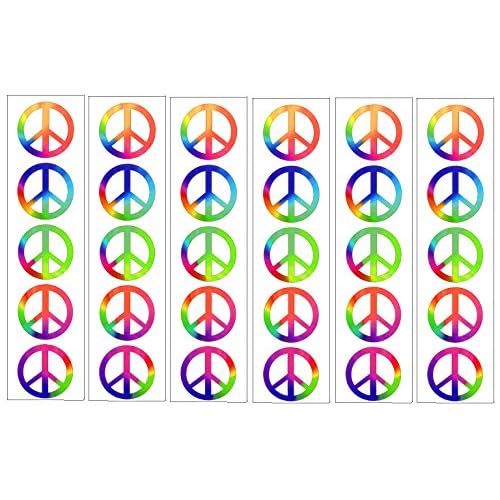 Rainbow Peace Symbol Sign Tattoos, 60's Hippie Party Favors