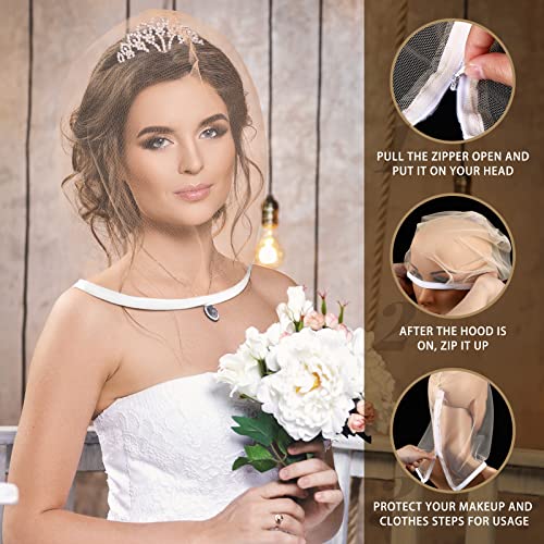 Loopeer 6 Pcs Makeup Protector Hood, Washable Light Airy Nylon Chiffon Face Cover, Protects Hair and Make up While Getting Dressed Zipper Closure Reusable Cosmetic Mask for Women Beauty Wedding(Nude)