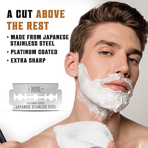 SHAVING REVOLUTION Double Edge Razor Blades - Men's Safety for Shaving Platinum Japanese Stainless Steel a Smooth, Precise and Clean Shave - 50 Count