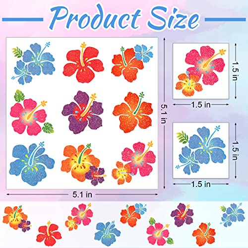Kathfly 180 Pcs Hibiscus Temporary Tattoos Glitter Hawaiian Flower Tattoos Stickers for Face Body Decoration Women Summer Tropical Aloha Party Favors Summer Gift