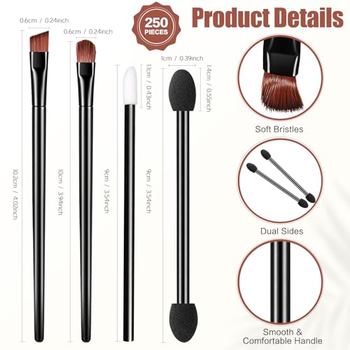 AUHOKY 250Pcs Disposable Eyebrow Brush Set,100 Angled/Round Eyebrow Brushes, 100 Lip Brushes, 50 Double-end Eyeshadow Brushes, Cosmetic brushes Makeup Applicators Accessories Kit for Women Face Beauty
