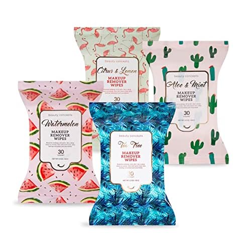Beauty Concepts Facial Wipe Set - Packs of Face Wipes, Makeup Removing Wipes, Mint, Lemon Citrus, Watermelon, and Tea Tree