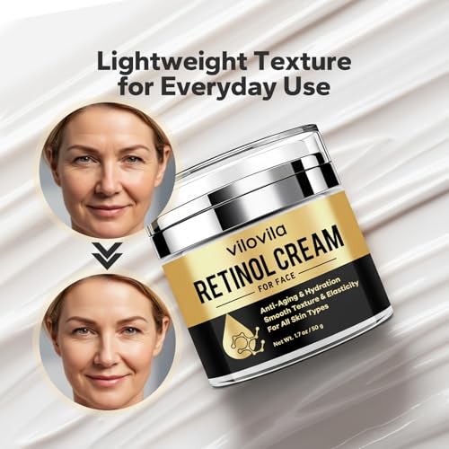 Retinol Cream For Face (1.7 Oz), Retinoids For Facial, Anti Aging Face Cream with Retinol & Hyaluronic Acid, Day & Night Facial Moisturizer for Women & Men, Hydrating Creams for Fine Lines
