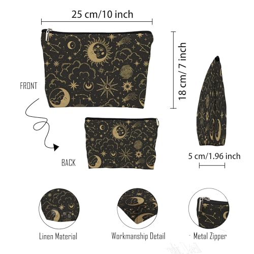 huester Black Golden Sun and Moon Star Witchy Makeup Bag, Moon Make Up Bag, Tarot Cosmetics Bag, Cosmetic Bags Travel Makeup Pouch Astrology Witchy Gifts for Purse Women Girls Sister Mom