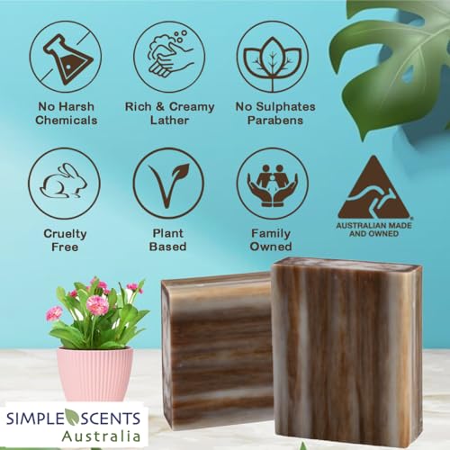 SSA Sandalwood Soap Bars (12 Pack, 3.5oz Each), Australian Moisturizing Natural Triple Milled Bar Soap Enriched with Organic Shea Butter, Long Lasting Plant Based Body Bath Bars for Men & Women